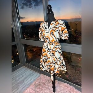 Willa Story dress size XSmall beautiful cotton fabric, orange/black/white